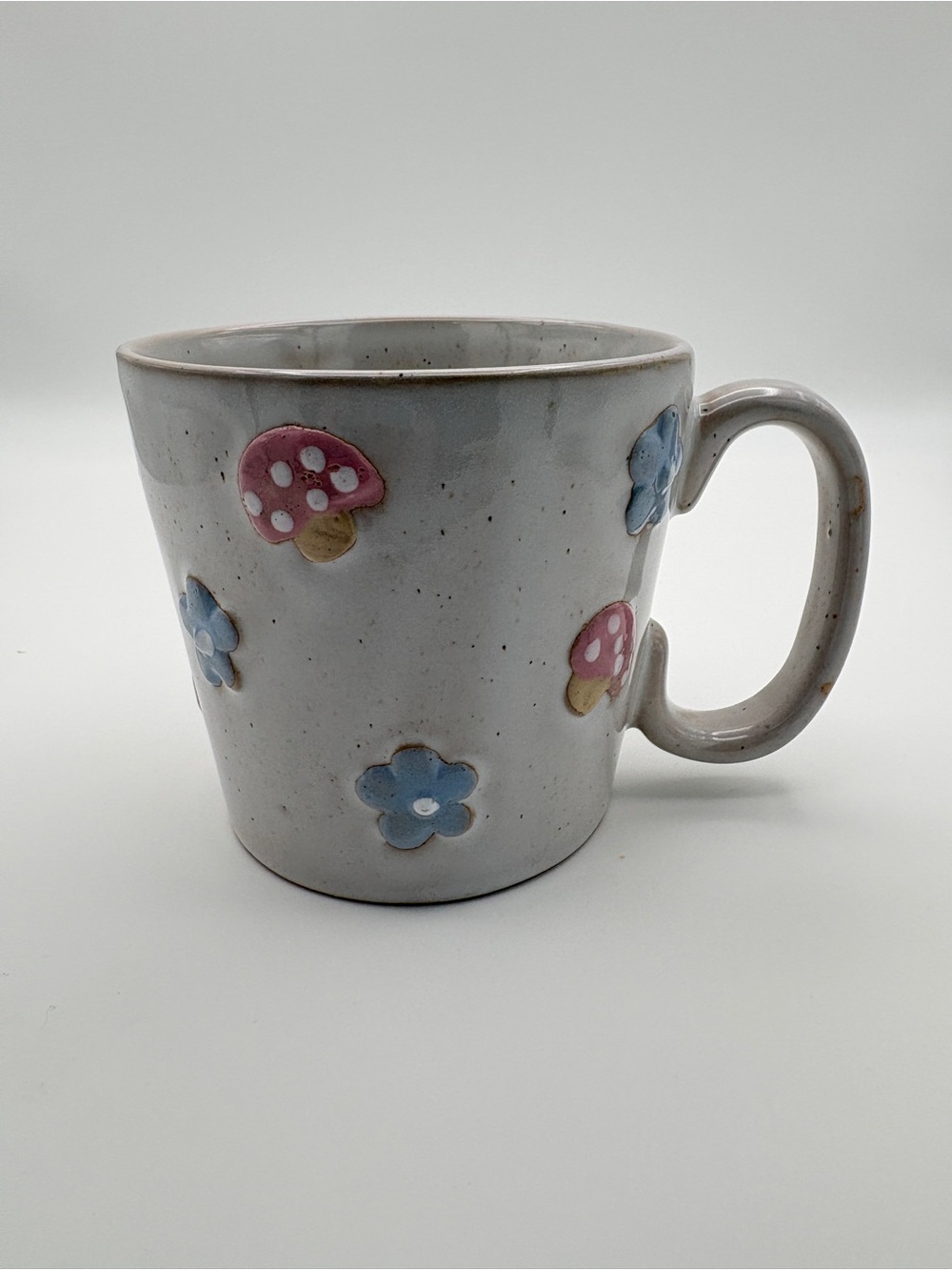 Sunday Morning Ceramics Blue Daisy & Pink Mushroom Coffee Mug